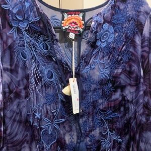 Johnny Was Burnout Azure Velvet Dress